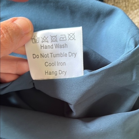 Blue Teal Mini Dress with V-Neck and Bishop Sleeves - Picture 8 of 9